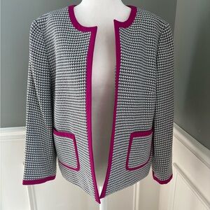 Nine West|Black and White Houndstooth checkered Blazer with Pink Accents•Preppy